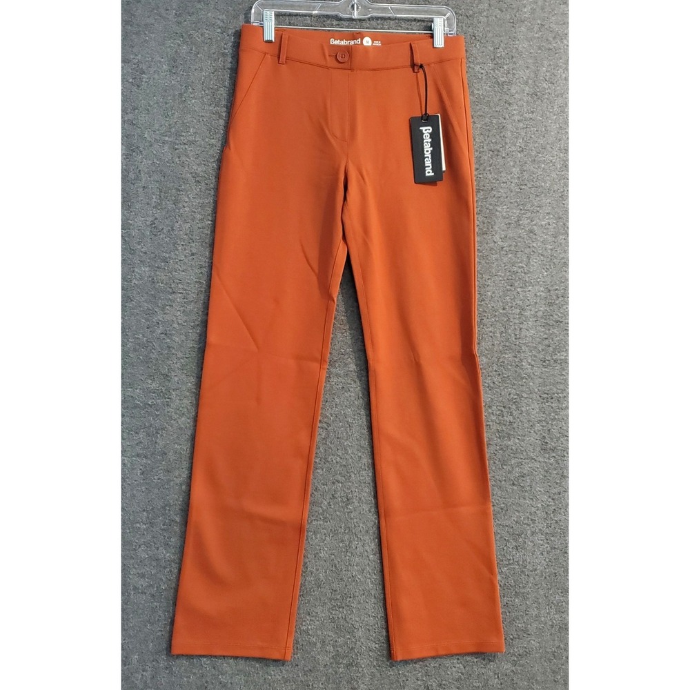 BETABRAND‎ Dress Pant Yoga Pants Straight-Leg Stretch Womens Med Orange Rust NWT
